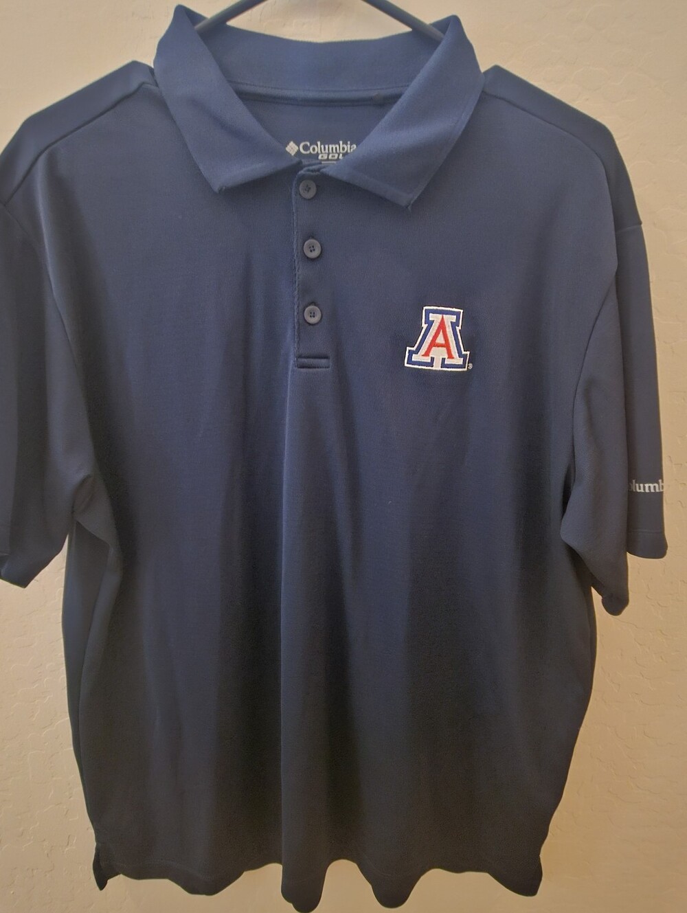 Columbia Navy Blue Men's Polo with Univ. Of Alizona Logo Breathable Shirt Sz XL